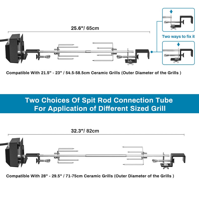 Skyflame Stainless Steel Rotisserie Kit with Heavy Duty Rotisery Motor & Accessories - Compatible with Large BGE | Kamado Joe | Pit Boss & Other Outer Diameter 21.5"-23", 28"-29.5" Ceramic Grill - Image 4